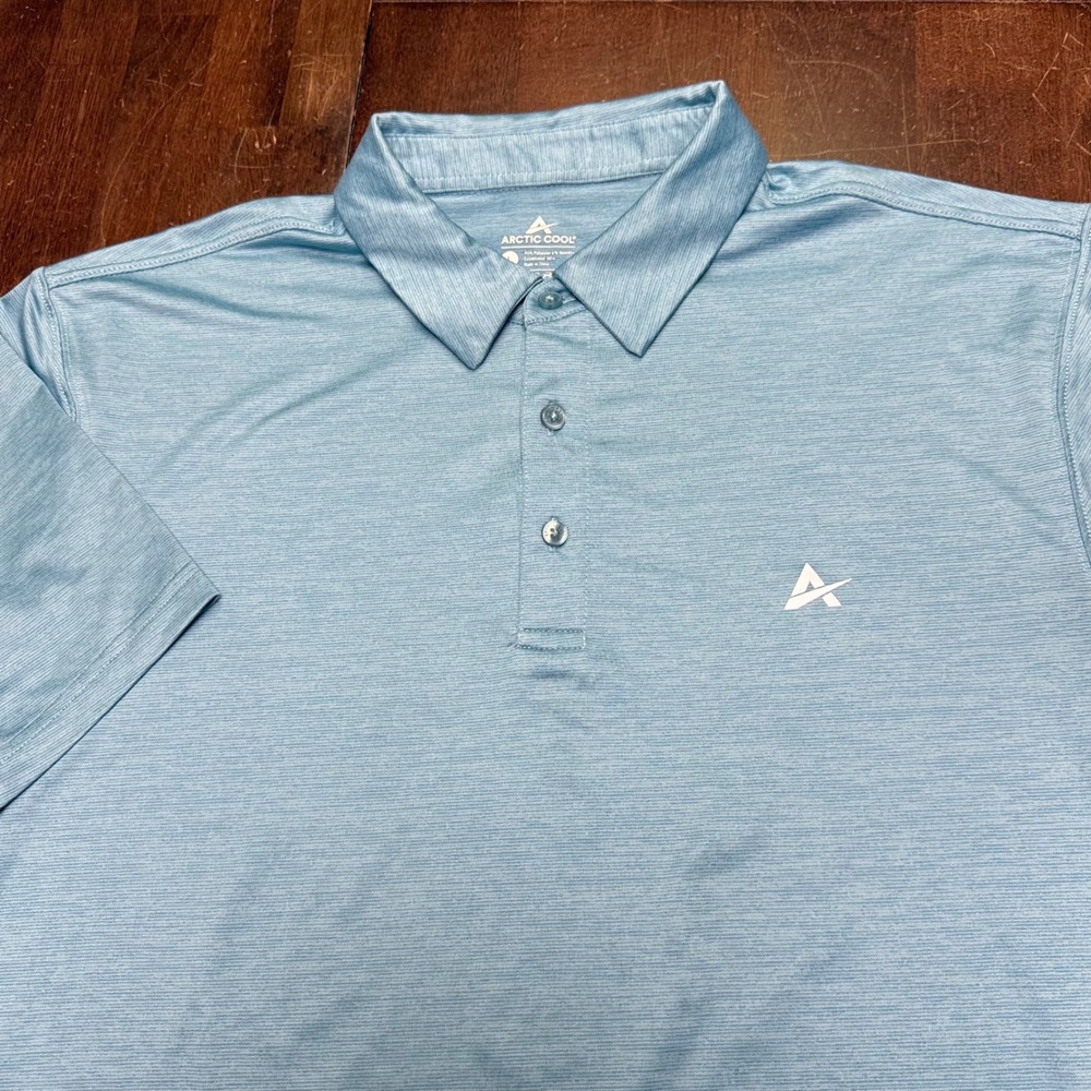 Arctic Cool Polo Shirt Mens L Blue Performance Short Sleeve Heathered Stretch